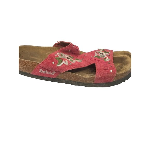 Birkenstock Pink Suede Floral Betula Sandals Size 6 Ladies Cork Has Cracks - Picture 5 of 12